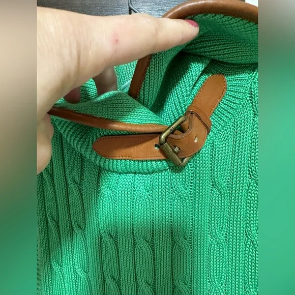 Ralph Lauren sleeveless braid sweater. Leather trim. Size M - Picture 2 of 5